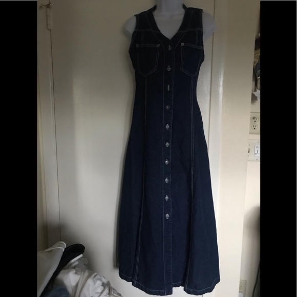 VINTAGE NADA NUFF by CONTEMPO CASUALS DENIM size 5 DOWN BUTTON long dress - Picture 12 of 16
